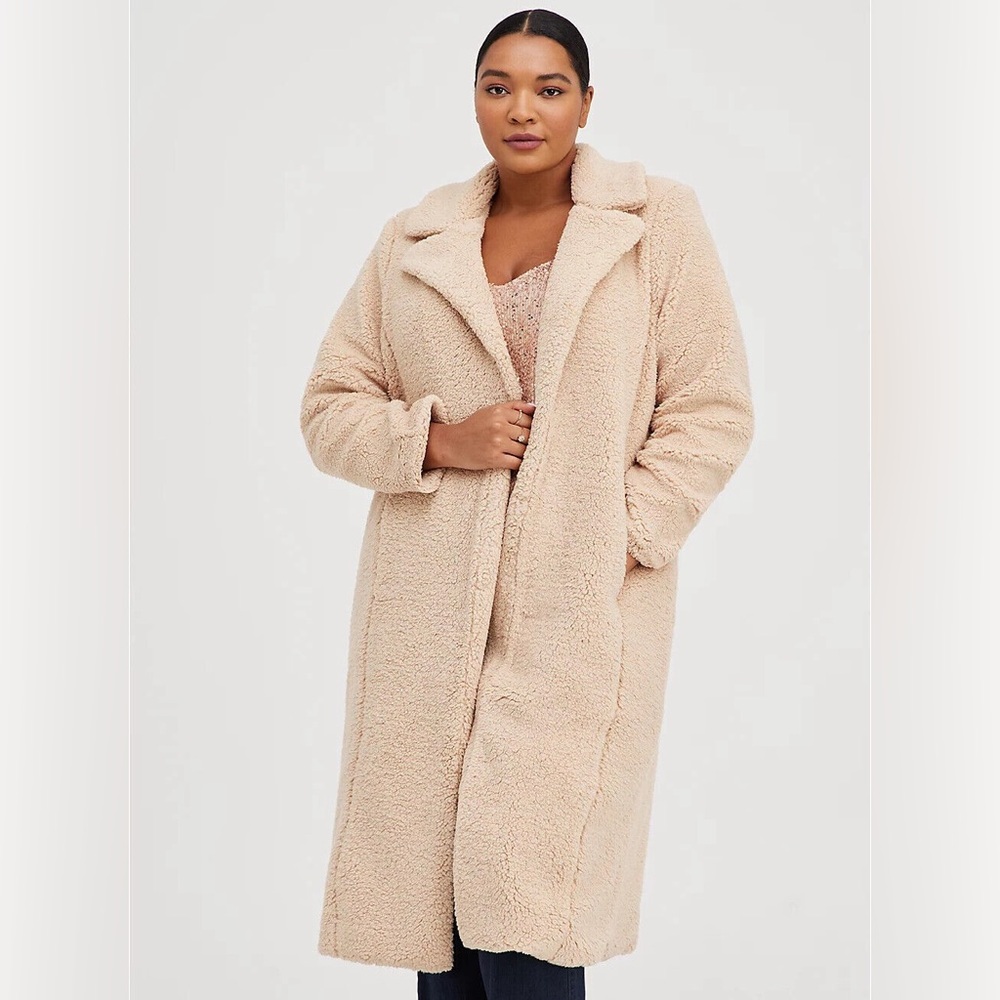 NWT Torrid Tan Long Sherpa Coat - Torrid Size 3 (22-24 or 3X) - Picture 2 of 16
